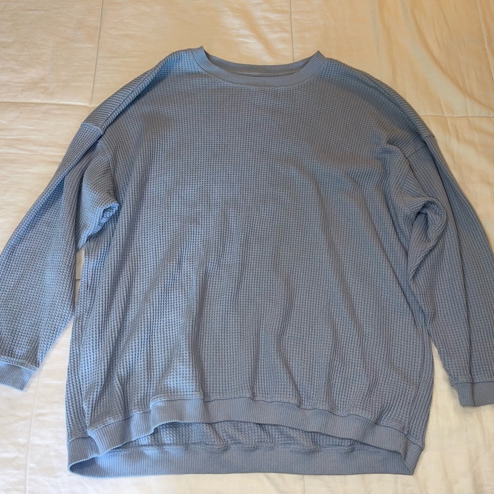 Aerie Waffle Fleece Oversized Sweatshirt in Monaco Blue, size medium!